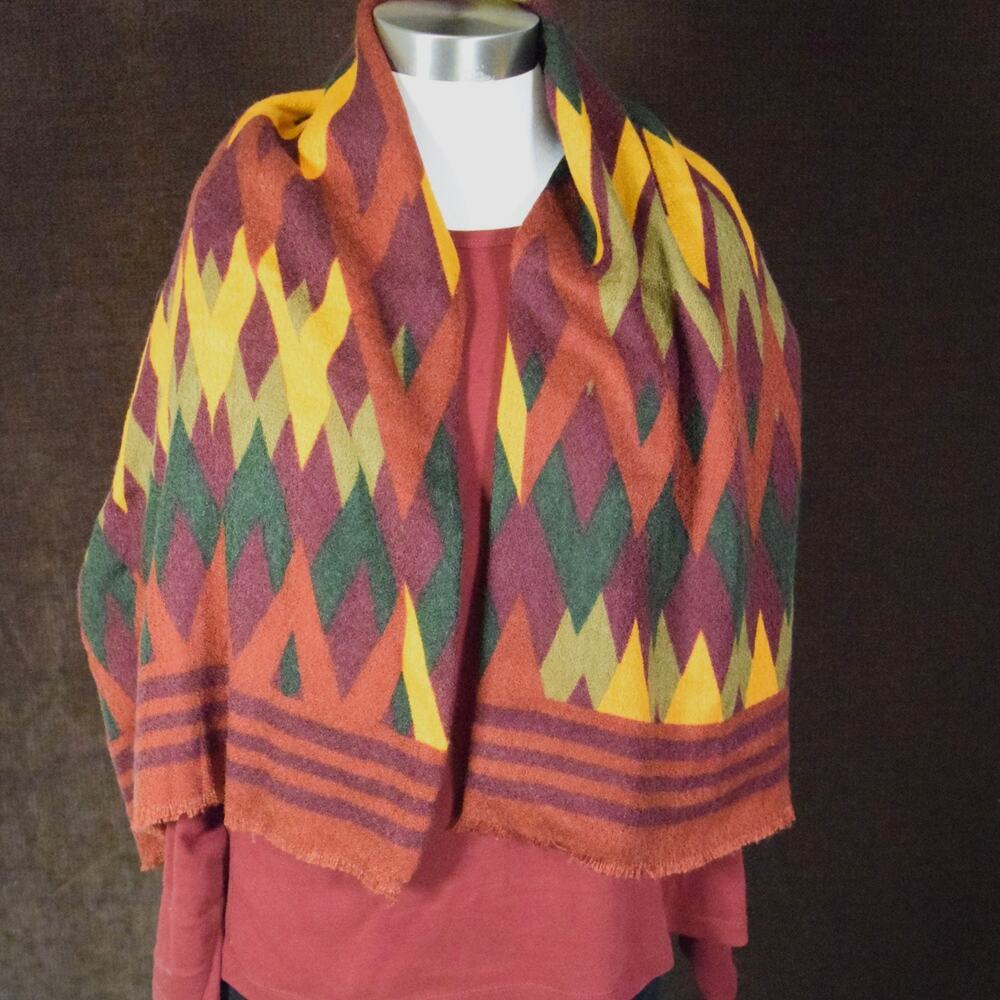 Chevron Striped Square 48"x48" Scarf Multi-Color Frayed Edges Promod Wrap Shawl